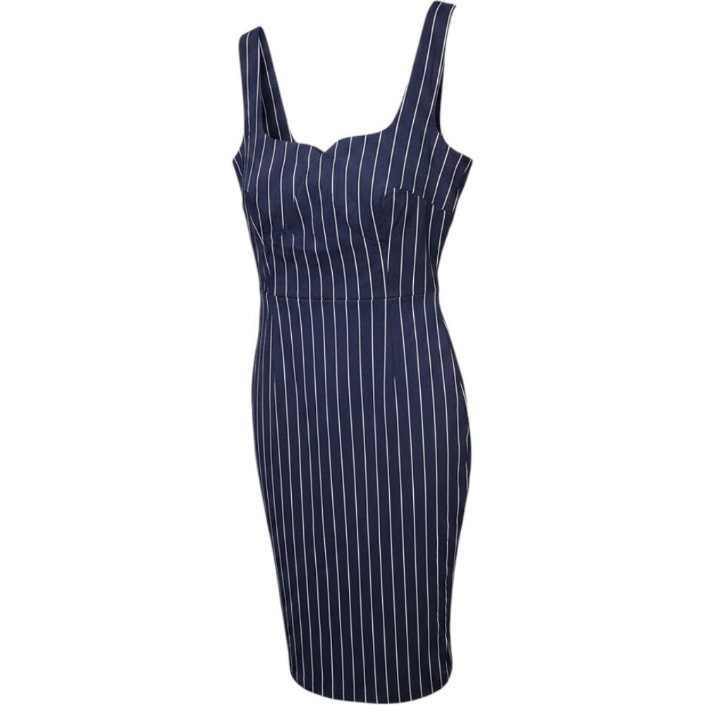 Anthropologie Blue White Pinstripe square neck bodycon midi dress Coastal M